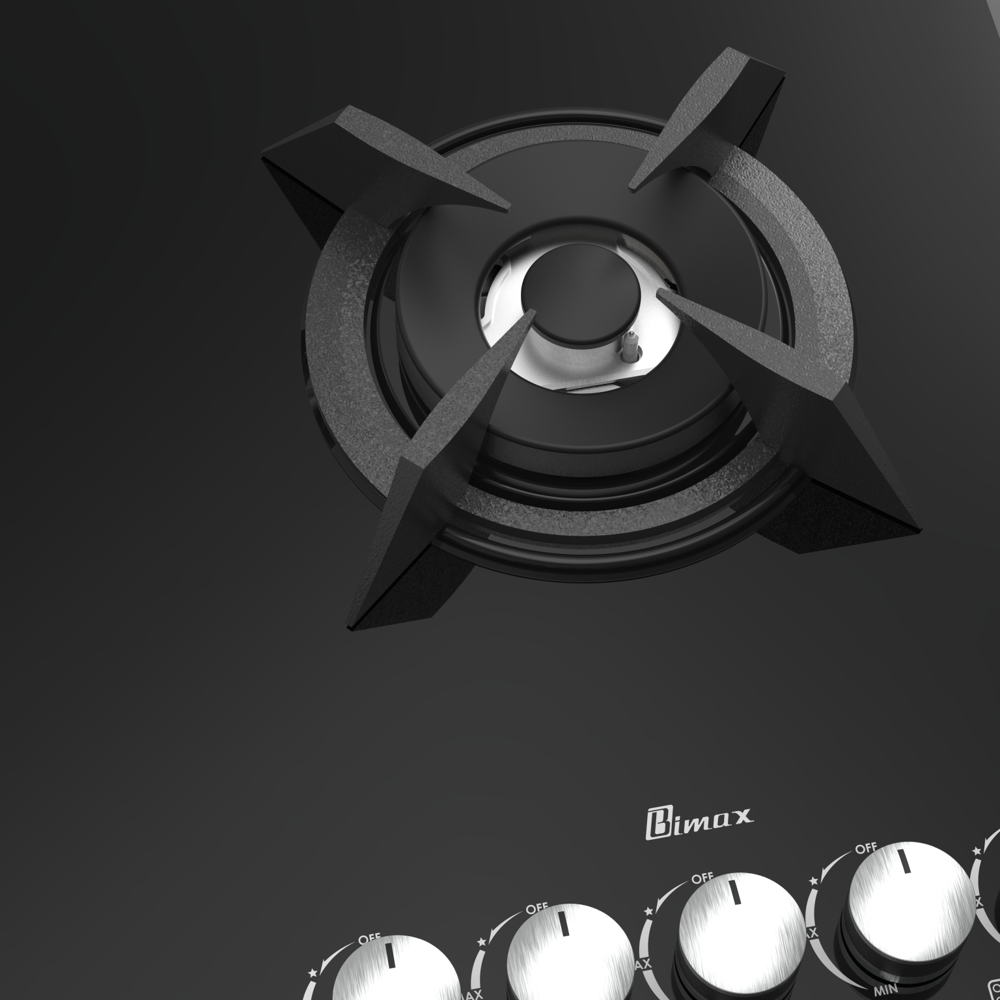 5 burner black glass gas stove - 90cm