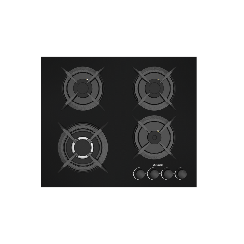 4 burner black glass gas stove - 60cm
