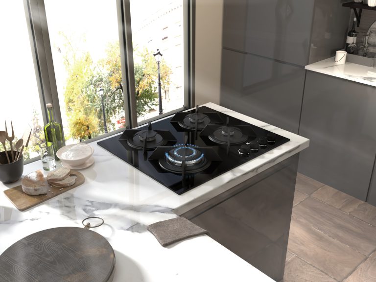 4 burner black glass gas stove - 60cm