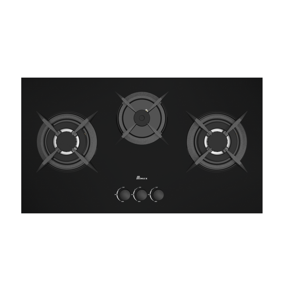 5 burner black glass gas stove - 80cm