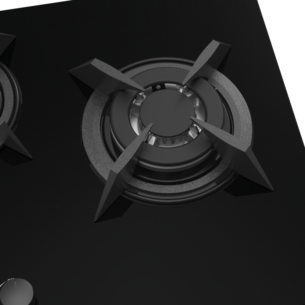 5 burner black glass gas stove - 80cm