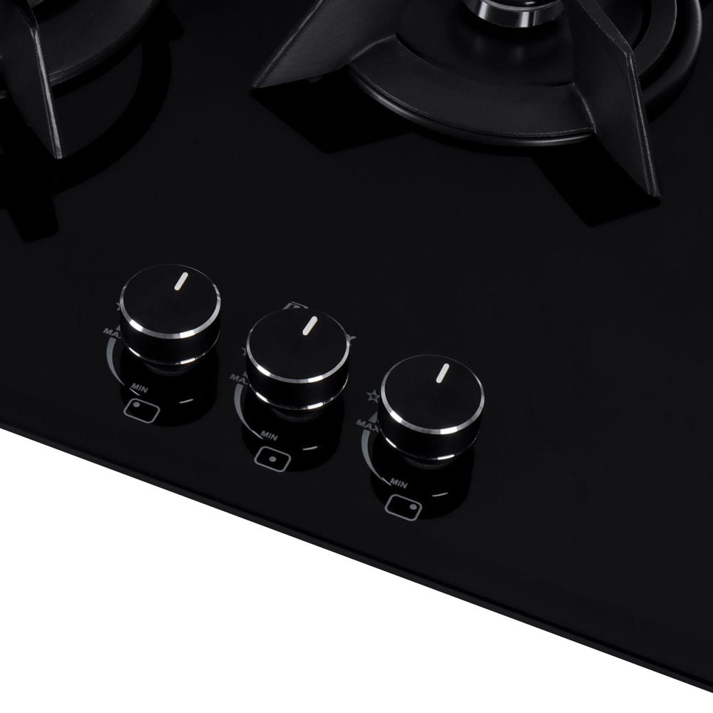5 burner black glass gas stove - 80cm